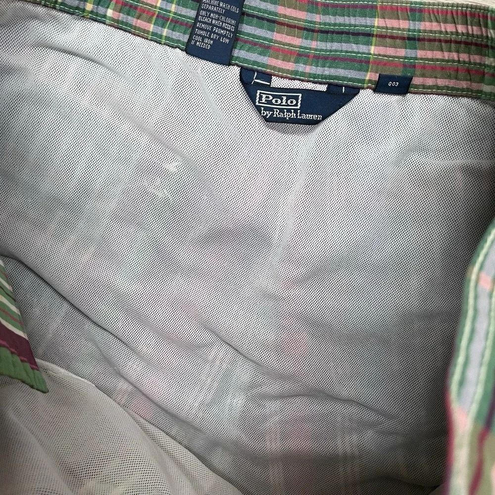 Polo Ralph Lauren Multicolor Plaid Swim Trunks Men Sz L Mesh Lined Prep